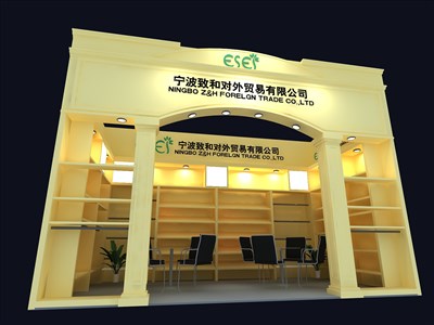18平米展臺設(shè)計(jì)制作：一面開口/現(xiàn)代/木質(zhì)結(jié)構(gòu)/米色，為綜合展展商而作（免費(fèi)使用）