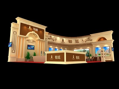 84平米展臺設計制作：二面開口/歐式/木質結構/米色，為房產展展商而作（免費使用）