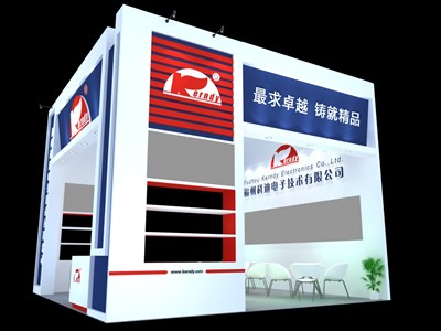 36平米展臺設計制作：三面開口/現(xiàn)代/型材結構/彩色，為電子展展商而作（免費使用）