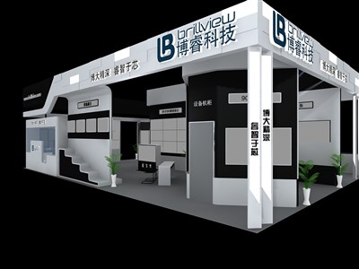 192平米展臺(tái)設(shè)計(jì)制作：三面開口/現(xiàn)代/型材結(jié)構(gòu)/灰色，為電子展展商而作（免費(fèi)使用）
