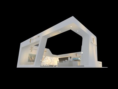 48平米展臺設(shè)計(jì)制作：三面開口/現(xiàn)代/木質(zhì)結(jié)構(gòu)/白色，為房產(chǎn)展展商而作（免費(fèi)使用）