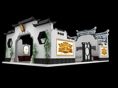 165平米展臺設(shè)計制作：四面開口/中式/型材結(jié)構(gòu)/灰色，為家具展展商而作（免費使用）