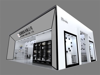 80平米展臺設(shè)計(jì)制作：二面開口/現(xiàn)代/型材結(jié)構(gòu)/白色，為家具展展商而作（免費(fèi)使用）