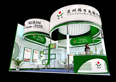 52.5平米展臺(tái)設(shè)計(jì)制作：二面開口/現(xiàn)代/木質(zhì)結(jié)構(gòu)/綠色，為化工展展商而作（免費(fèi)使用）