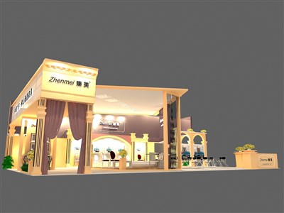 135平米展臺(tái)設(shè)計(jì)制作：三面開口/現(xiàn)代/木質(zhì)結(jié)構(gòu)/米色，為家具展展商而作（免費(fèi)使用）
