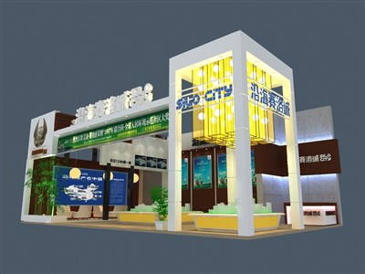 48平米展臺設(shè)計制作：二面開口/前衛(wèi)/木質(zhì)結(jié)構(gòu)/咖啡色，為房產(chǎn)展展商而作（免費使用）