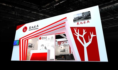72平米展臺設(shè)計制作：一面開口/前衛(wèi)/型材結(jié)構(gòu)/紅色，為家具展展商而作（免費使用）