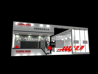 49平米展臺設(shè)計制作：二面開口/現(xiàn)代/型材結(jié)構(gòu)/灰色，為家具展展商而作（免費(fèi)使用）