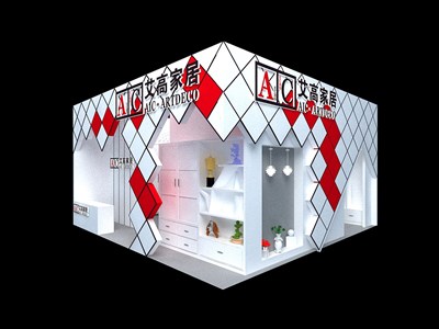 42平米展臺(tái)設(shè)計(jì)制作：二面開口/前衛(wèi)/型材結(jié)構(gòu)/紅色，為家具展展商而作（免費(fèi)使用）