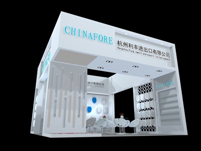 25平米展臺設(shè)計(jì)制作：三面開口/現(xiàn)代/型材結(jié)構(gòu)/白色，為家具展展商而作（免費(fèi)使用）