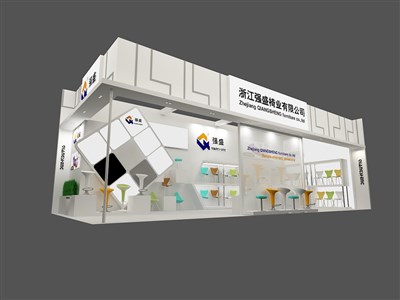 44平米展臺設(shè)計制作：二面開口/現(xiàn)代/型材結(jié)構(gòu)/灰色，為家具展展商而作（免費使用）