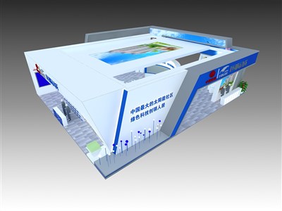 225平米展臺設(shè)計制作：四面開口/現(xiàn)代/木質(zhì)結(jié)構(gòu)/藍色，為房產(chǎn)展展商而作（免費使用）