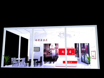 80平米展臺設(shè)計制作：二面開口/現(xiàn)代/型材結(jié)構(gòu)/白色，為家具展展商而作（免費使用）