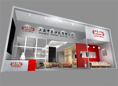 80平米展臺設(shè)計(jì)制作：一面開口/現(xiàn)代/型材結(jié)構(gòu)/灰色，為家具展展商而作（免費(fèi)使用）