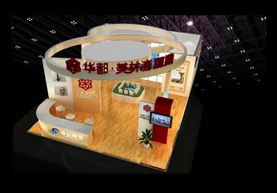 88平米展臺(tái)設(shè)計(jì)制作：三面開口/前衛(wèi)/木質(zhì)結(jié)構(gòu)/米色，為房產(chǎn)展展商而作（免費(fèi)使用）