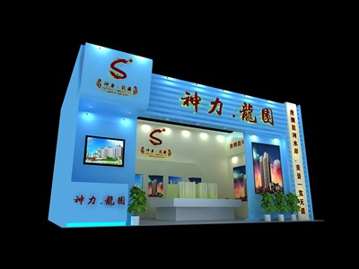 36平米展臺設(shè)計制作：一面開口/現(xiàn)代/木質(zhì)結(jié)構(gòu)/藍色，為家具展展商而作（免費使用）