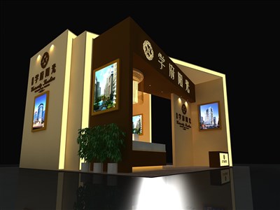 90平米展臺設(shè)計制作：二面開口/前衛(wèi)/木質(zhì)結(jié)構(gòu)/米色，為房產(chǎn)展展商而作（免費使用）