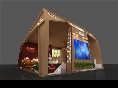 144平米展臺(tái)設(shè)計(jì)制作：三面開(kāi)口/歐式/木質(zhì)結(jié)構(gòu)/咖啡色，為房產(chǎn)展展商而作（免費(fèi)使用）