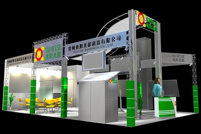 54平米展臺設計制作：三面開口/現代/型材結構/綠色，為能源展展商而作（免費使用）