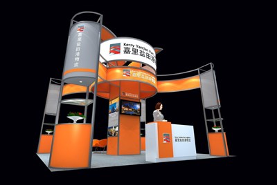 36平米展臺設計制作：四面開口/現(xiàn)代/型材結(jié)構/橙色，為交通物流展展商而作（免費使用）
