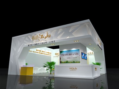 72平米展臺設計制作：二面開口/前衛(wèi)/型材結(jié)構(gòu)/彩色，為房產(chǎn)展展商而作（免費使用）