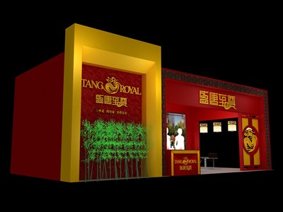 40平米展臺(tái)設(shè)計(jì)制作：二面開(kāi)口/中式/木質(zhì)結(jié)構(gòu)/紅色，為房產(chǎn)展展商而作（免費(fèi)使用）