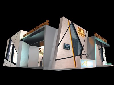 156平米展臺設計制作：三面開口/前衛(wèi)/型材結構/灰色，為房產展展商而作（免費使用）