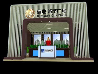 49平米展臺(tái)設(shè)計(jì)制作：三面開(kāi)口/前衛(wèi)/型材結(jié)構(gòu)/紫色，為房產(chǎn)展展商而作（免費(fèi)使用）