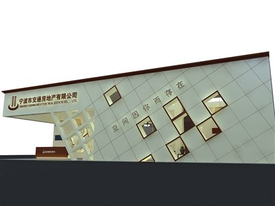 78平米展臺(tái)設(shè)計(jì)制作：二面開口/歐式/木質(zhì)結(jié)構(gòu)/米色，為房產(chǎn)展展商而作（免費(fèi)使用）