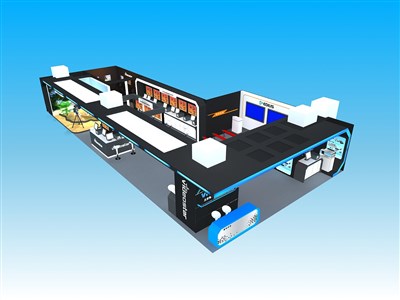 135平米展臺設計制作：二面開口/現代/型材結構/黑色，為電子展展商而作（免費使用）