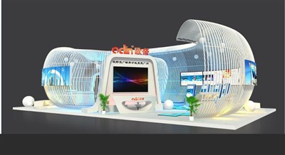 135平米展臺設計制作：三面開口/現(xiàn)代/型材結構/白色，為電子展展商而作（免費使用）