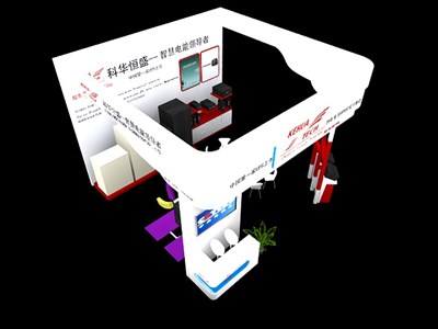 36平米展臺設計制作：三面開口/現(xiàn)代/型材結(jié)構/白色，為電子展展商而作（免費使用）