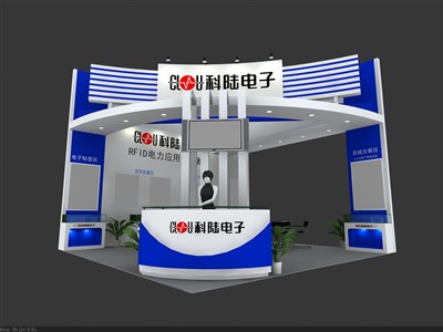 54平米展臺設(shè)計(jì)制作：三面開口/現(xiàn)代/型材結(jié)構(gòu)/藍(lán)色，為電子展展商而作（免費(fèi)使用）