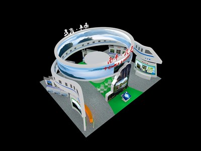 180平米展臺設(shè)計制作：四面開口/前衛(wèi)/型材結(jié)構(gòu)/白色，為旅游展展商而作（免費使用）