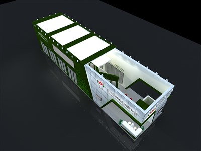150平米展臺設(shè)計制作：三面開口/現(xiàn)代/木質(zhì)結(jié)構(gòu)/綠色，為建材展展商而作（免費使用）
