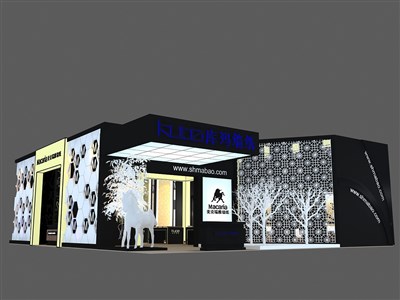 270平米展臺設計制作：二面開口/現(xiàn)代/木質結構/黑色，為建材展展商而作（免費使用）