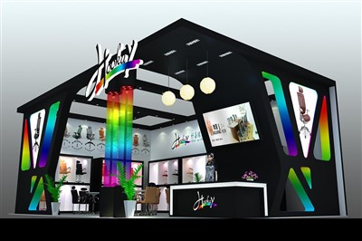 77平米展臺(tái)設(shè)計(jì)制作：二面開口/現(xiàn)代/木質(zhì)結(jié)構(gòu)/彩色，為建材展展商而作（免費(fèi)使用）