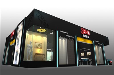 180平米展臺(tái)設(shè)計(jì)制作：三面開(kāi)口/現(xiàn)代/木質(zhì)結(jié)構(gòu)/黑色，為建材展展商而作（免費(fèi)使用）