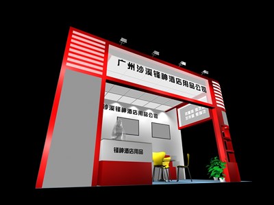 18平米展臺設(shè)計制作：二面開口/現(xiàn)代/木質(zhì)結(jié)構(gòu)/紅色，為綜合展展商而作（免費(fèi)使用）