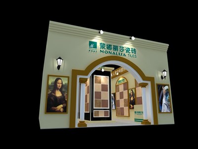 144平米展臺設(shè)計制作：一面開口/歐式/木質(zhì)結(jié)構(gòu)/米色，為建材展展商而作（免費使用）