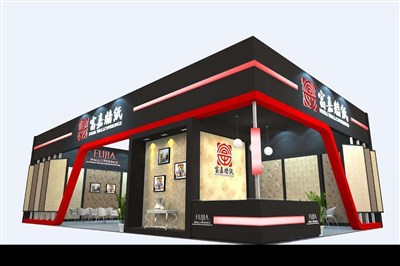 144平米展臺設(shè)計(jì)制作：二面開口/現(xiàn)代/木質(zhì)結(jié)構(gòu)/黑色，為建材展展商而作（免費(fèi)使用）