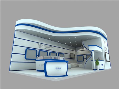 72平米展臺設(shè)計制作：二面開口/現(xiàn)代/木質(zhì)結(jié)構(gòu)/藍色，為綜合展展商而作（免費使用）