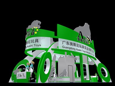 72平米展臺設(shè)計制作：四面開口/現(xiàn)代/木質(zhì)結(jié)構(gòu)/綠色，為綜合展展商而作（免費使用）