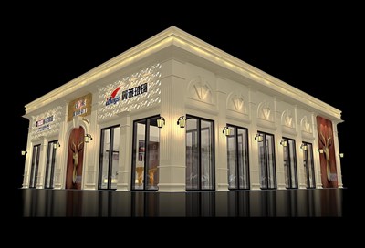 162平米展臺(tái)設(shè)計(jì)制作：二面開(kāi)口/現(xiàn)代/型材結(jié)構(gòu)/灰色，為建材展展商而作（免費(fèi)使用）
