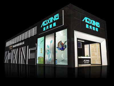 120平米展臺(tái)設(shè)計(jì)制作：一面開口/現(xiàn)代/木質(zhì)結(jié)構(gòu)/黑色，為建材展展商而作（免費(fèi)使用）