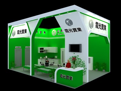 54平米展臺設(shè)計(jì)制作：二面開口/現(xiàn)代/木質(zhì)結(jié)構(gòu)/綠色，為建材展展商而作（免費(fèi)使用）