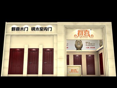 36平米展臺設(shè)計制作：一面開口/歐式/木質(zhì)結(jié)構(gòu)/米色，為建材展展商而作（免費使用）