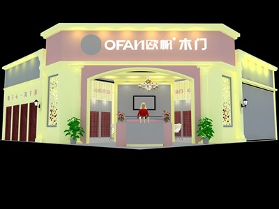144平米展臺(tái)設(shè)計(jì)制作：一面開口/歐式/木質(zhì)結(jié)構(gòu)/黃色，為建材展展商而作（免費(fèi)使用）