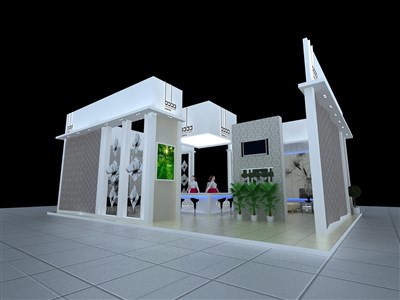 108平米展臺設(shè)計(jì)制作：二面開口/現(xiàn)代/木質(zhì)結(jié)構(gòu)/白色，為建材展展商而作（免費(fèi)使用）