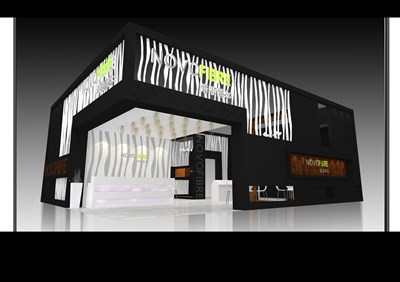 108平米展臺設(shè)計(jì)制作：二面開口/現(xiàn)代/木質(zhì)結(jié)構(gòu)/黑色，為建材展展商而作（免費(fèi)使用）
